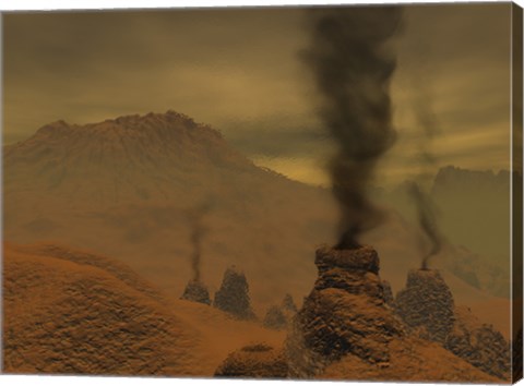 Framed Artist&#39;s concept of Volcanic Activity on the Surface of Venus Print