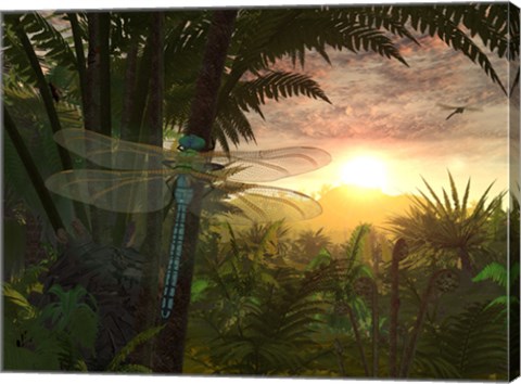 Framed Giant Meganeura with a 30-inch Wingspan Witnesses a Sunrise Print