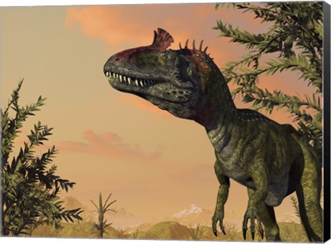 Framed Artist&#39;s Concept of Cryolophosaurus Print