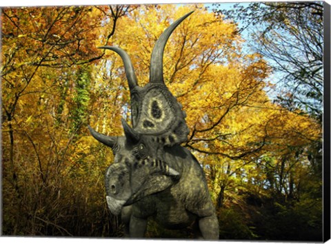 Framed Diabloceratops Wanders a Cretaceous Forest Print