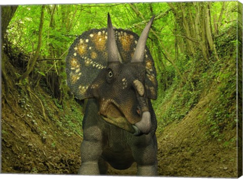 Framed Nedoceratops Wanders a Cretaceous Forest Print