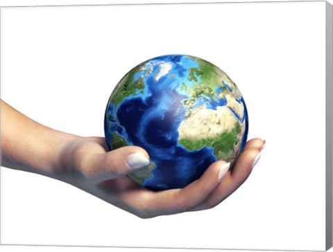 Framed Human Hand Holding Planet Earth Print