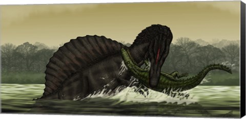 Framed Spinosaurus Catches a Young Stomatosuchus Print