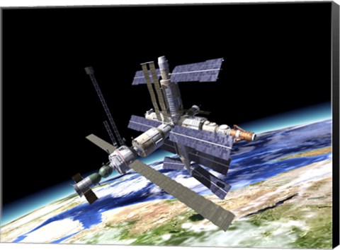 Framed Space Station in Orbit Around Earth Print