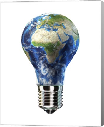 Framed Light Bulb with Planet Earth inside Glass, Africa and Europe view Print