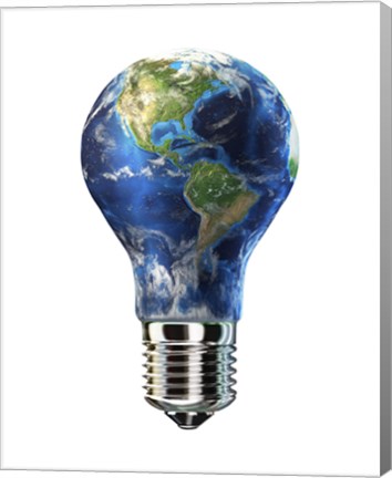 Framed Light bulb with planet Earth inside glass, Americas view Print