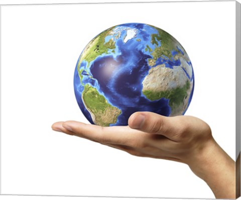 Framed Male Hand Holding Earth Globe Print