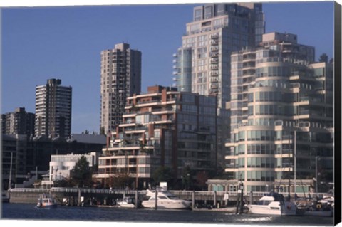 Framed Vancouver Skyline From Granville Island, British Columbia, Canada Print