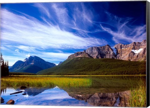 Framed Waterfowl Lake and Rugged Rocky Mountains, Banff National Park, Alberta, Canada Print