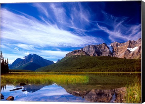 Framed Waterfowl Lake and Rugged Rocky Mountains, Banff National Park, Alberta, Canada Print