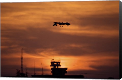 Framed MQ-1 Predator over COB Speicher at Sunset, Tikrit, Iraq Print