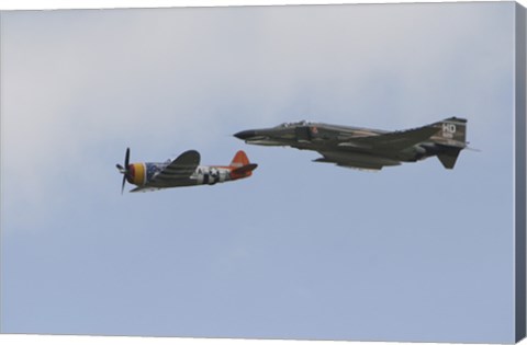 Framed P-47 Thunderbolt and an F-4 Phantom in Flight Print