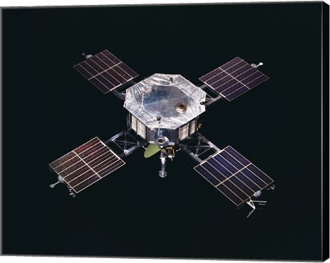 Framed Mariner 5 spacecraft Against a Black Background Print