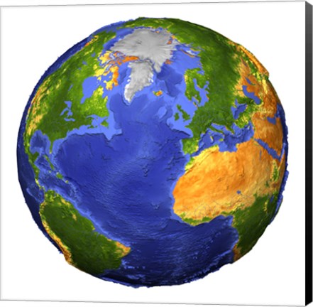 Framed Full view of the Earth Showing Topographic Data Print