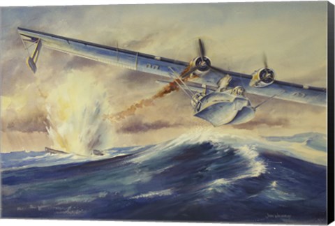 Framed Damaged PBY Catalina Aircraft after the Attack and Sinking of a German U-boat Print