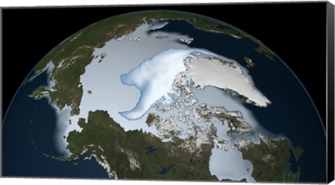 Framed Planet Earth showing sea ice coverage in 2012 Print