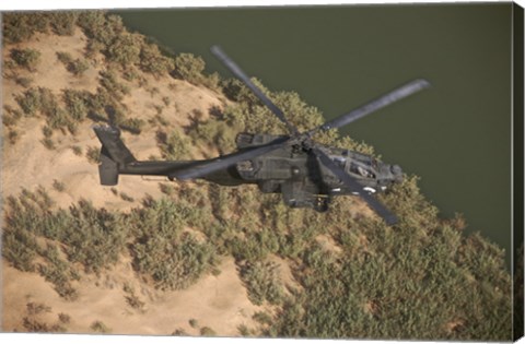 Framed AH-64D Apache Helicopter in Flight Print