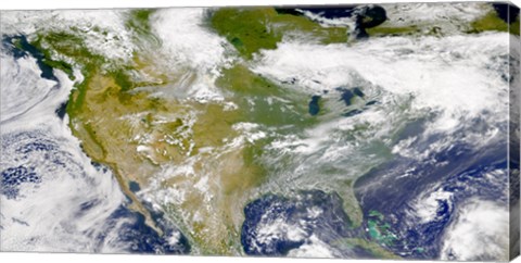 Framed Satellite view of North America with Smoke Visible in Several Locations Print