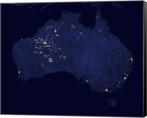 Framed Satellite View Showing the Night Lights of Australia Print