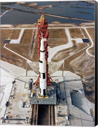 Framed High-angle view of the Apollo 10 space vehicle on its launch pad Print