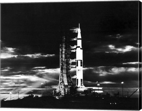 Framed Searchlights Illuminate this Nighttime view of Apollo 17 Spacecraft on its Launchpad Print