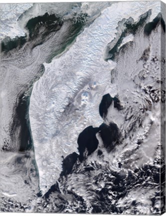 Framed Satellite view of Kamchatka Peninsula, Eastern Russia Print