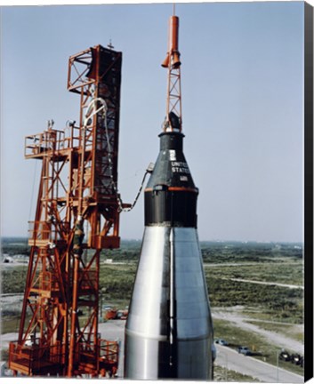 Framed Unmanned Mercury-Atlas Capsule sits Stop its Atlas Launch Vehicle Print