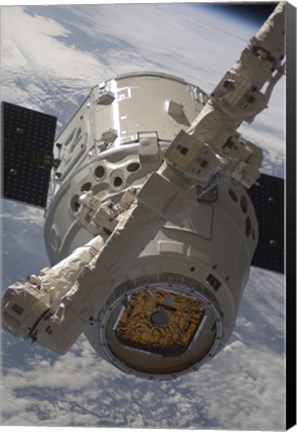 Framed SpaceX Dragon Commercial Cargo Craft during Grappling Operations with Canadarm2 Print