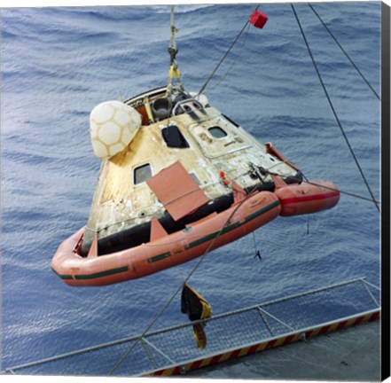 Framed Apollo 8 Capsule Being Hoisted Aboard the Recovery Carrier Print