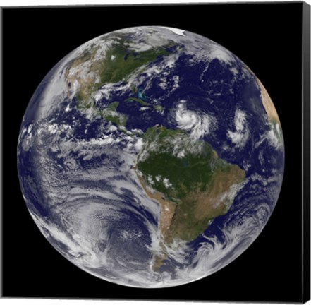 Framed Full Earth showing two Tropical storms Forming in the Atlantic Ocean Print