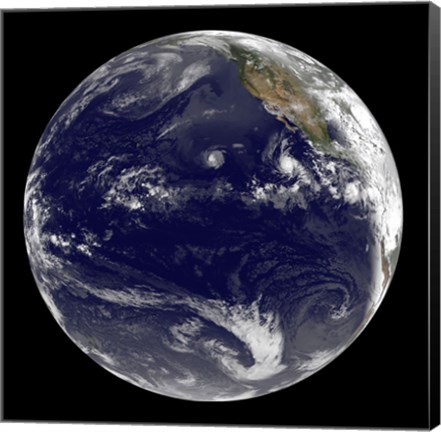 Framed View of Earth Showing Three Tropical Cyclones in the Pacific Ocean Print