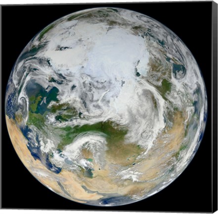 Framed Synthesized View of Earth Showing the Arctic, Europe and Asia Print