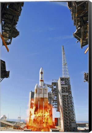 Framed Delta IV Heavy Launch Vehicle launches from Vandenberg Air Force Base Print