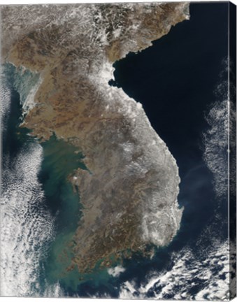 Framed Satellite View of Snowfall Along South Korea&#39;s East Coast Print