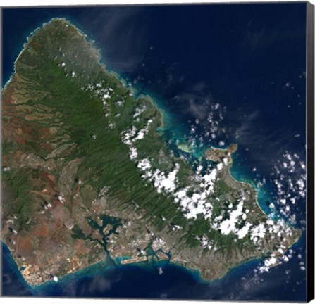 Framed Satellite view of Honolulu, Oahu, Hawaii Print