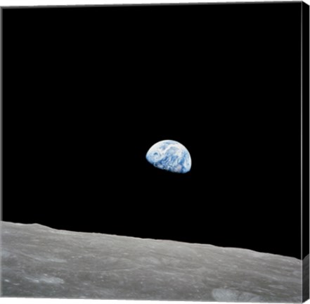 Framed Earth Rising Above the Lunar Horizon Print