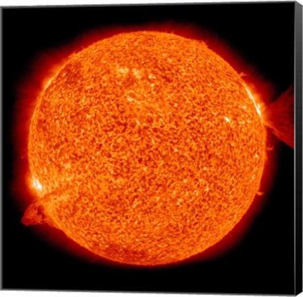 Framed Two Solar Prominences Erupt from the Sun Print