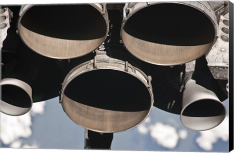 Framed Close-up view of the Three Main Engines of Space Shuttle Discovery Print