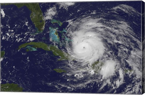 Framed Satellite view of the Eye of Hurricane Irene as it Enters the Bahamas Print