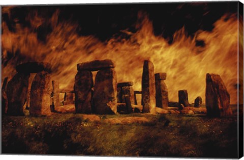 Framed Composite Image of Stonehenge and Fire Print