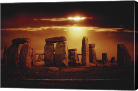 Framed Composite of a Sunset over Stonehenge, Wiltshire, England Print