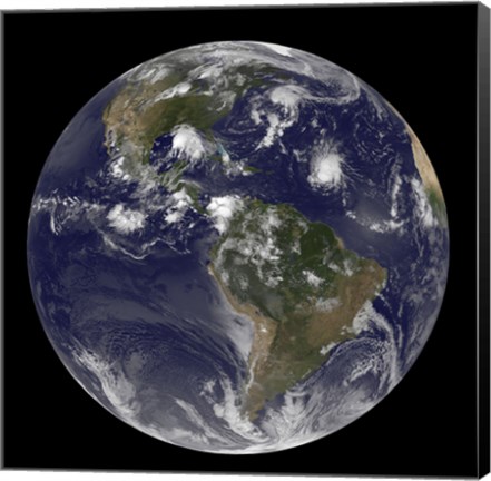 Framed Full Earth Showing Tropical Storms in the Atlantic Ocean Print