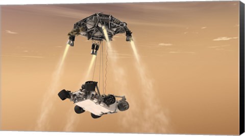 Framed Sky Crane Maneuver During the Descent of NASA&#39;s Curiosity Rover Print