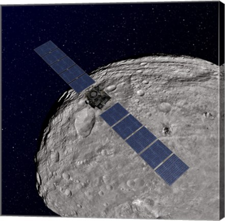 Framed NASA&#39;s Dawn Spacecraft Orbiting the Giant Asteroid Vesta Print