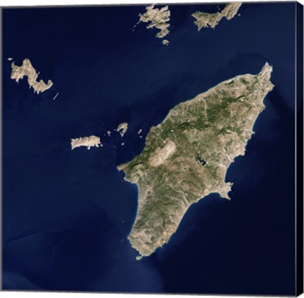 Framed Satellite Image of the Greek island of Rhodes in the Aegean Sea Print