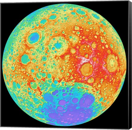 Framed Color Shaded Relief of the Lunar Farside Print