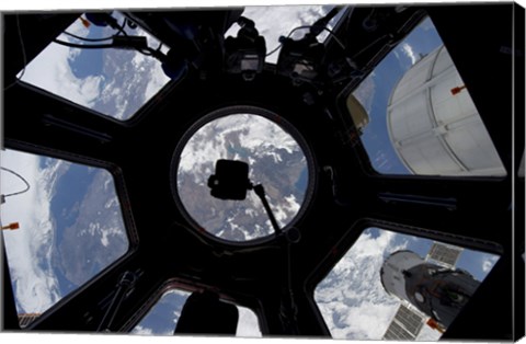 Framed View of Earth through the Cupola on the International Space Station Print