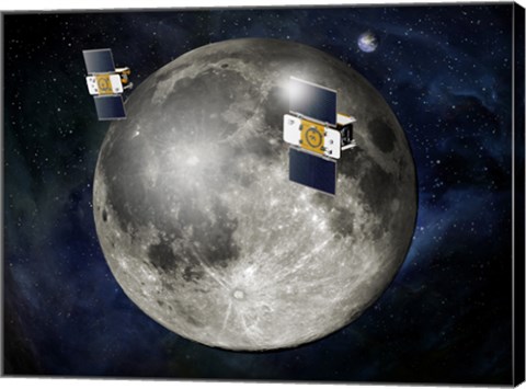 Framed Artist&#39;s Concept of Twin GRAIL Spacecraft Orbiting the Moon Print