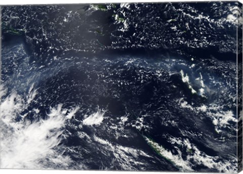 Framed Satellite view of fog and ash from the Ambrym Volcano Print