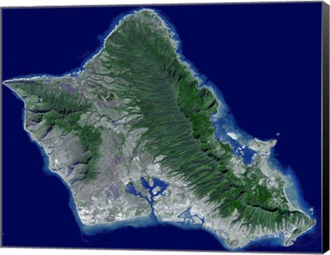 Framed Satellite Image of Oahu, Hawaii Print